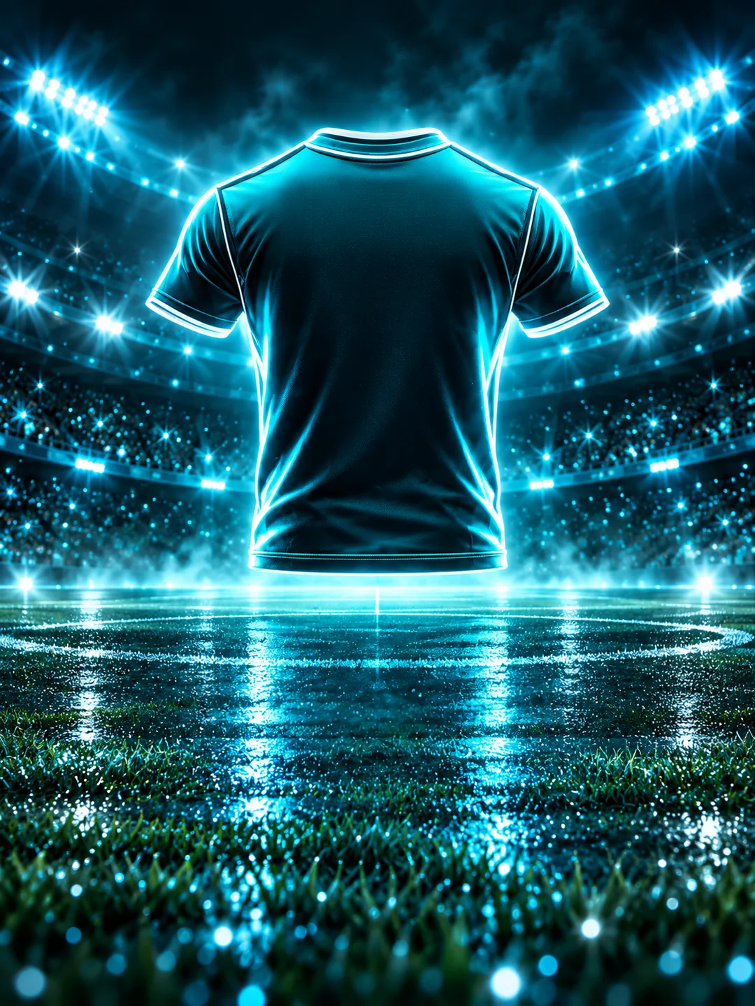 Ein türkis leuchtendes Fußballtrikot mit persönlichem Namen und Geburtstagszahl.
